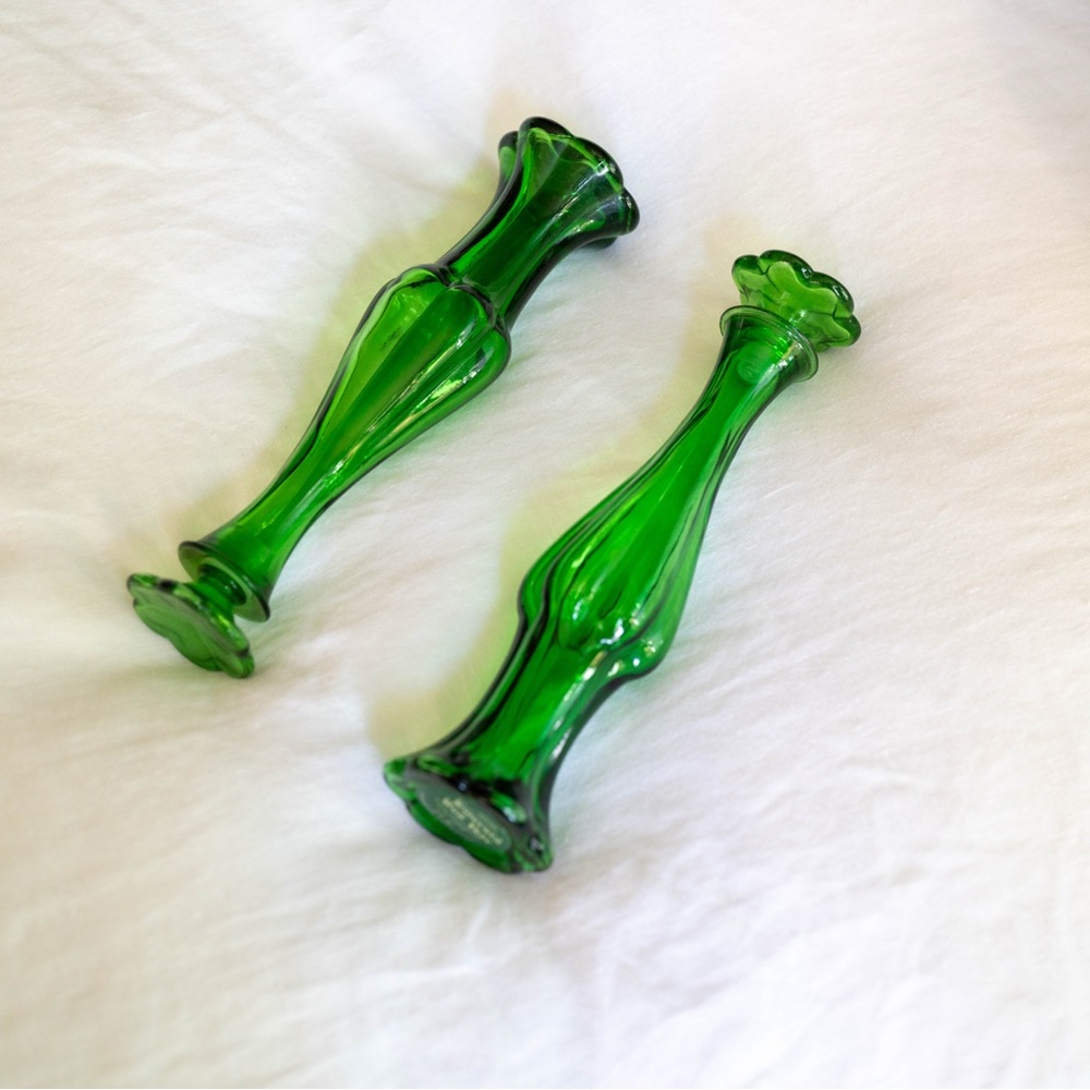 Vintage Avon Emerald Green Glass Bud Vases | Set of 2 | Mid-Century Style